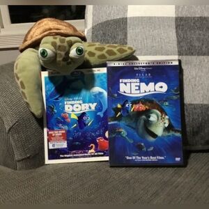 Disney Finding Nemo and Finding Dory DVD Lot & Plush Crush